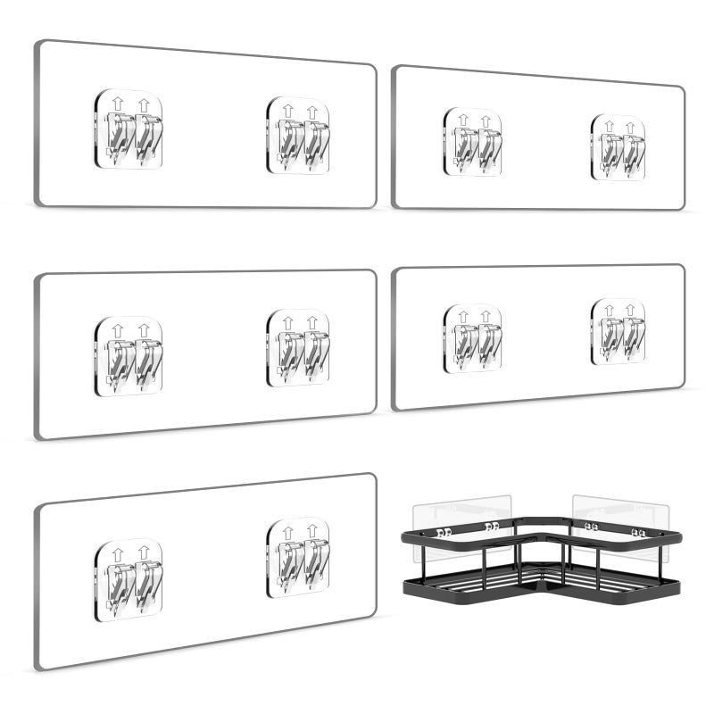 YASONIC 5-Pack Shower Caddy Adhesive Replacement - Transparent Shower Adhesive Strips, No Drilling Hooks for Bath Storage Shelves, Kitchen Racks, Basket & Soap Holder - Image 1