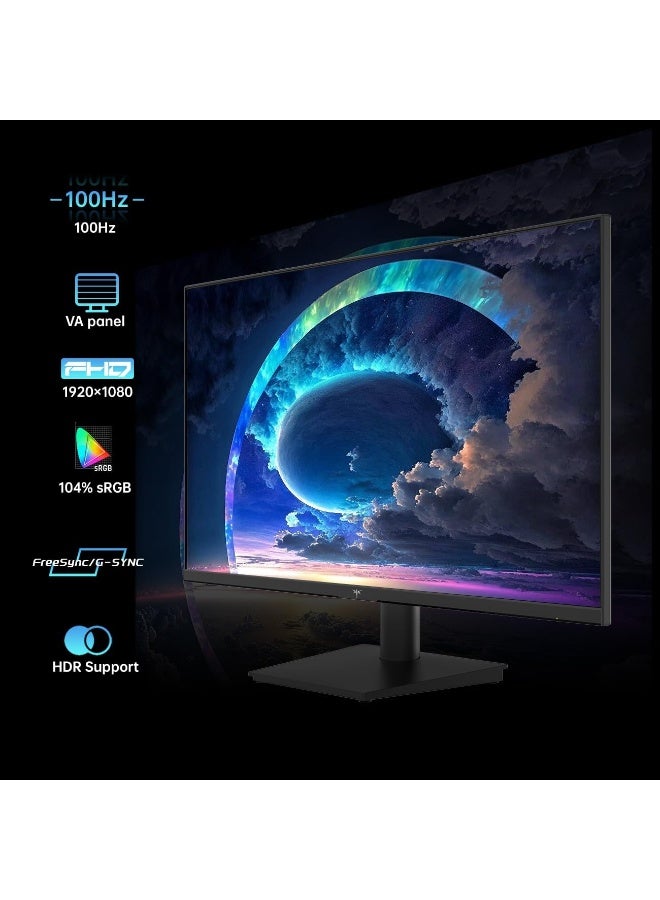 ك تي سي شاشة ألعاب KTC مقاس 24 بوصة بدقة 1080 بكسل - معدل تحديث 100 هرتز بتقنية FreeSync مع HDR10، قابلة للتركيب على حامل VESA، إمكانية تعديل الإمالة، تصميم بدون إطار، منافذ HDMI وVGA وسماعات أذن للكمبيوتر الشخصي، مناسبة للعمل المكتبي - Image 2