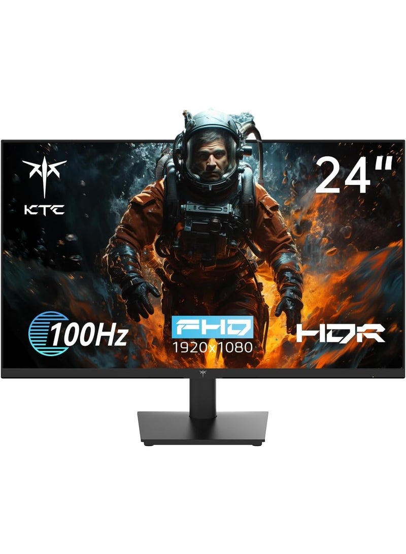 ك تي سي شاشة ألعاب KTC مقاس 24 بوصة بدقة 1080 بكسل - معدل تحديث 100 هرتز بتقنية FreeSync مع HDR10، قابلة للتركيب على حامل VESA، إمكانية تعديل الإمالة، تصميم بدون إطار، منافذ HDMI وVGA وسماعات أذن للكمبيوتر الشخصي، مناسبة للعمل المكتبي - Image 1