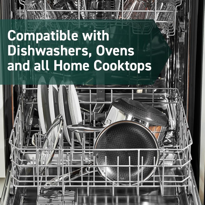 HexClad مقلاة هيكس كلايد الهجينة غير اللاصقة بقطر 8 بوصات مع غطاء زجاجي مقسى، مقبض بارد، آمنة في غسالة الصحون والفرن، جاهزة للاستخدام على الحث، متوافقة مع جميع أسطح الطهي. - Image 5