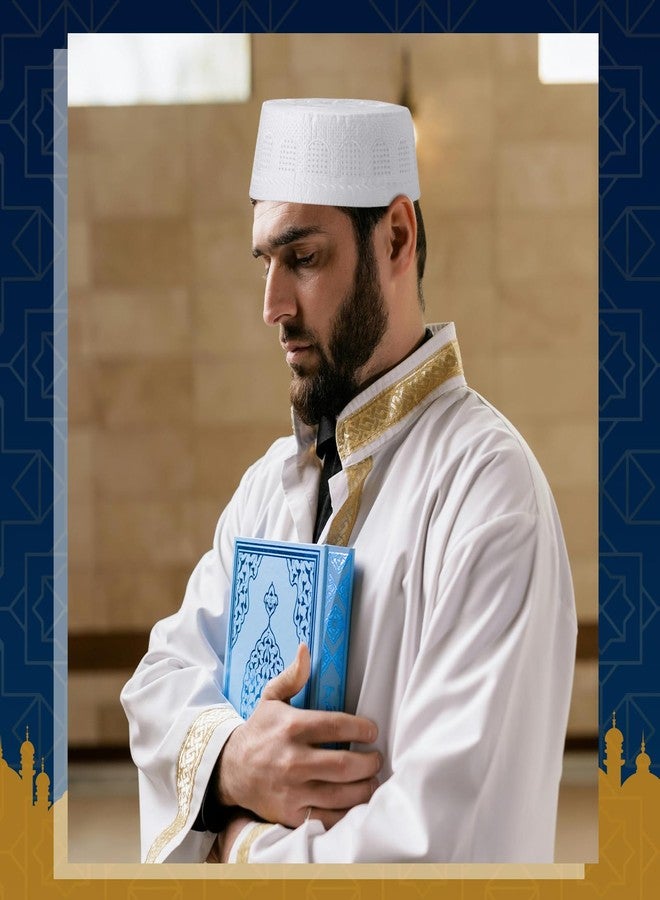 Breathffy 6 Pcs Eid Muslim Prayer Kufi Hat for Men Prayer Headwear Cap Islamic Beanie Skull Cap Embroidery Kofia Topi(White,Elegant) - Image 3