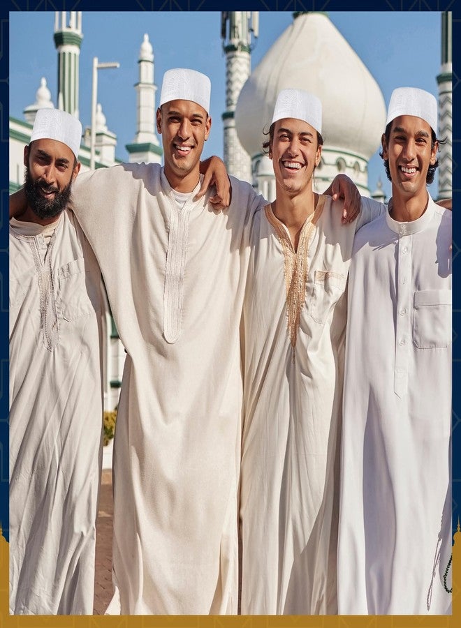 Breathffy 6 Pcs Eid Muslim Prayer Kufi Hat for Men Prayer Headwear Cap Islamic Beanie Skull Cap Embroidery Kofia Topi(White,Elegant) - Image 5