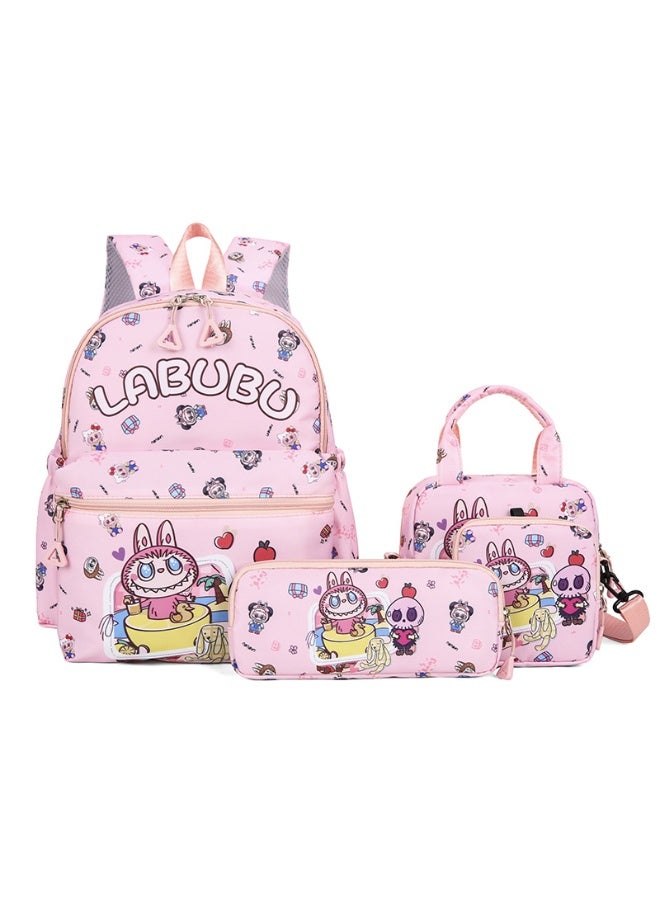 general Labubu cartoon backpack meal bag satchel pencil case four-piece children's backpack cute student school bag large-capacity boys and girls backpack - Image 1