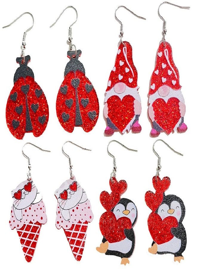 Pingyongchang Love Heart Drop Earrings for Women Statement Acrylic Cute Animals Red Earrings Valentine's Day Wedding Birthday Jewelry Mother's Day Gift Lightweight Holiday Earring for Women-Penguins - Image 2