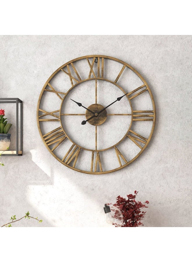 Oversize Farmhouse Metal Wall Clock, Round Silent Non-Ticking, Battery Operated, Antique Silver Roman Numerals, 40-60CM