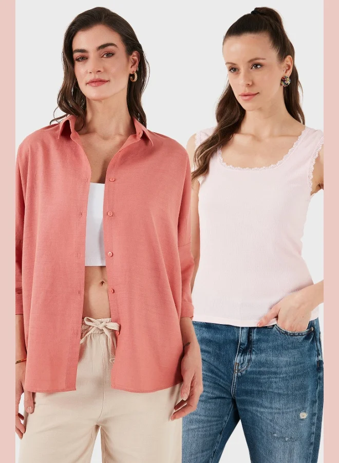 ليلا طقم قميص داخلي قطني مطاطي فضفاض من ليلا للنساء عبوتين