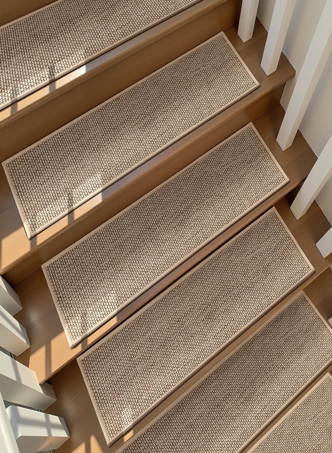 Deerly Linen Stair Treads Non Slip 15pcs Stair Runner for Wooden Steps Peel and Stick Stairs Carpet Treads Indoor Staircase Covers Mat with Self-Adhesive Backing 8"X30" Beige - Image 1