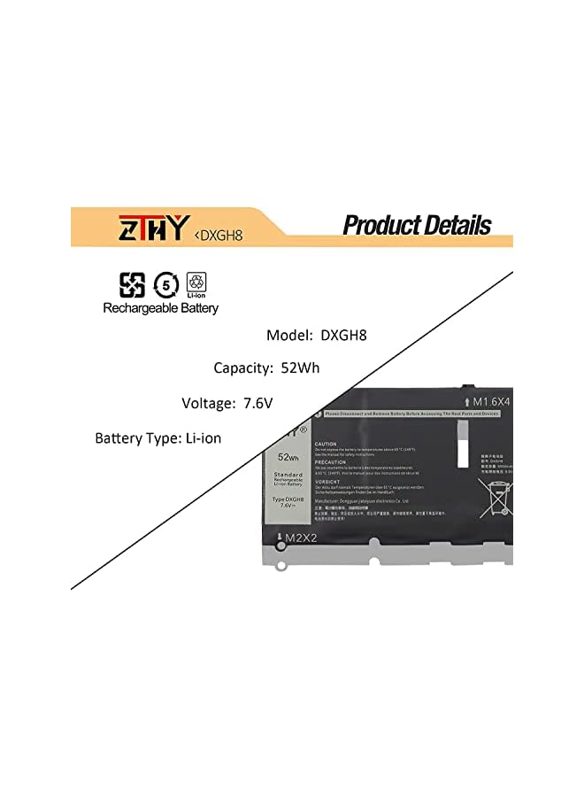 ZTHY 52Wh Dxgh8 Laptop Battery For Dell Xps 13 9370 9380 7390 2019 Inspiron 13 7000 7390 7391 2-In-1 5390 5391 14 7400 7490 Latitude 3301 Inspiron 5390 5391 7400 7490 Series Notebook G8Vcf P82 - Image 3