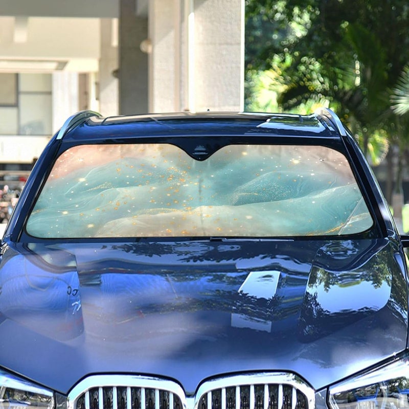 KLL Sun Shade for Windshield, Foldable Sunscreen Parasol de auto 57x31.5 Inch, Peach Turquoise Red - Image 4
