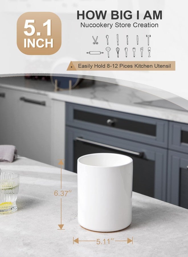 Nucookery Utensil Holder, 6.4" Ceramic Kitchen Utensil Holder with Countertop-Protection Cork Bottom, Farmhouse Kitchen Decor for Counter, Christmas Gift (White) - Image 4