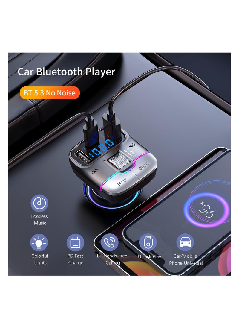 SYOSI - Bluetooth 5.3 FM Transmitter for Car, FM Transmitter Bluetooth ，Lag-Free Music Streaming, Bluetooth Car Adapter-Premium Sound, PD 30W Fast Charger Car Bluetooth Adapter - Image 1