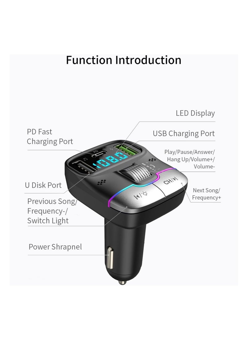 SYOSI - Bluetooth 5.3 FM Transmitter for Car, FM Transmitter Bluetooth ，Lag-Free Music Streaming, Bluetooth Car Adapter-Premium Sound, PD 30W Fast Charger Car Bluetooth Adapter - Image 1