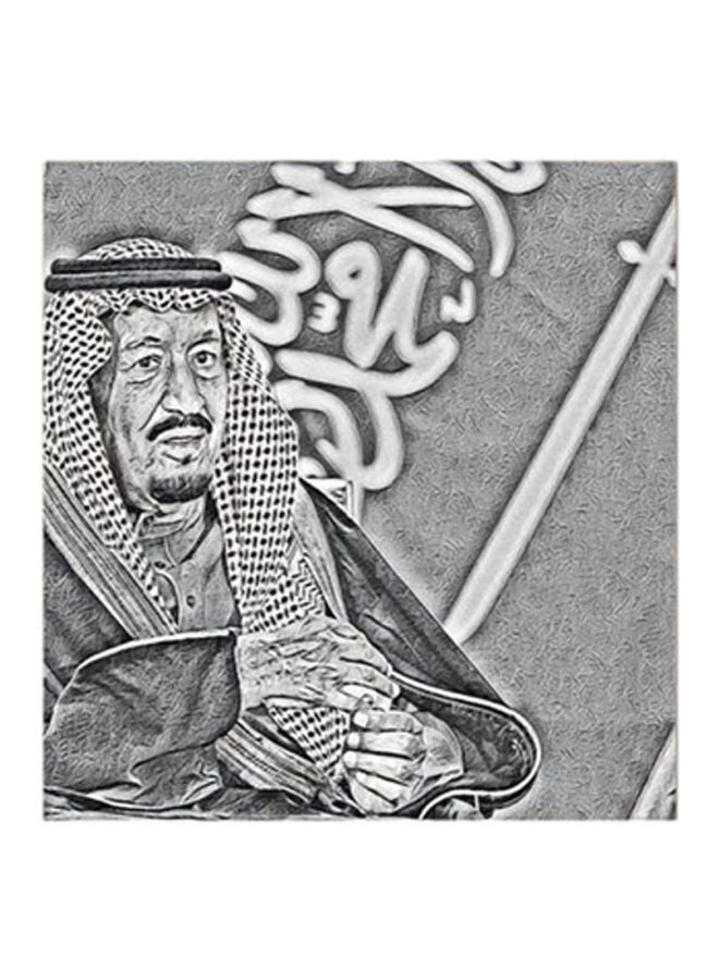 RYN Wooden King Salman Of Saudi Arabia Wall Art Grey 30x30centimeter - Image 2