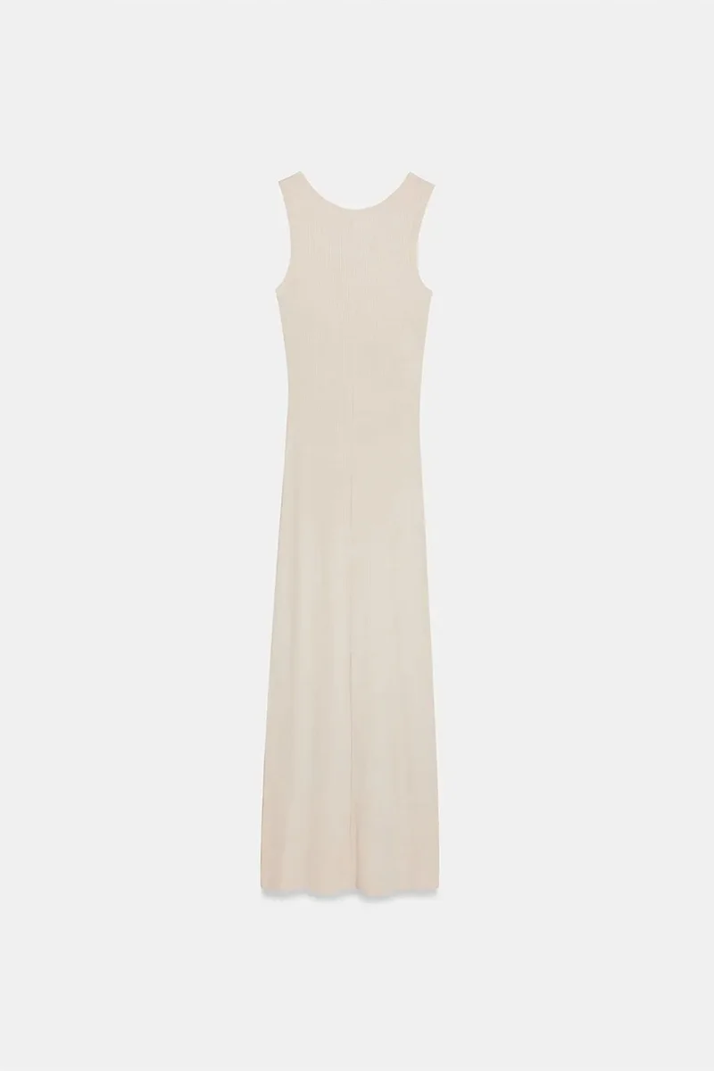 Dilvin Oatmeal Natural DILVIN Ribbed Sleeveless Bodycon Maxi Dress for Women | Best Price UAE