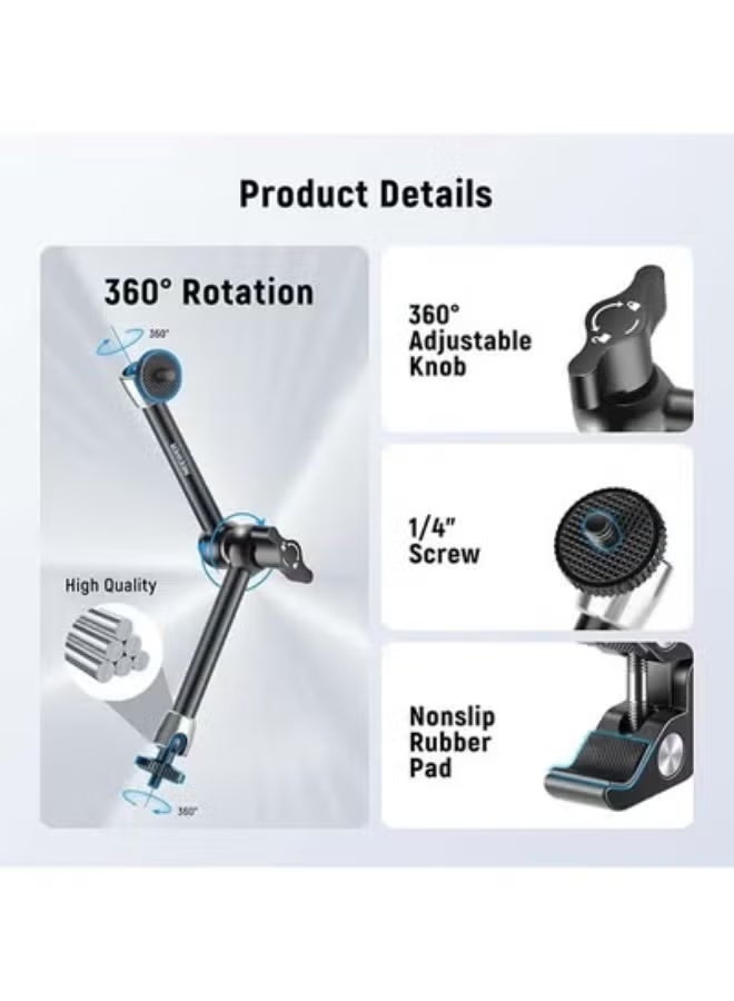 NEEWER 9.8"/25cm Adjustable Magic Arm with Super Clamp, 1/4" & 3/8" Threads, 1/4" Screws for Flash/LED Light/Microphone/Monitor, Compatible with SmallRig Camera Cage, Max Load: 4.4lb/2kg, ST25C - Image 3