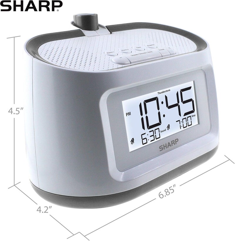 SHARP Projection Alarm Clock with Soothing Nature Sleep Sounds – Easy to Read Projection on Wall or Ceiling – 8 Sleep Sounds to Help Fall Asleep Faster, White Case with Gunmetal Trim - Image 5