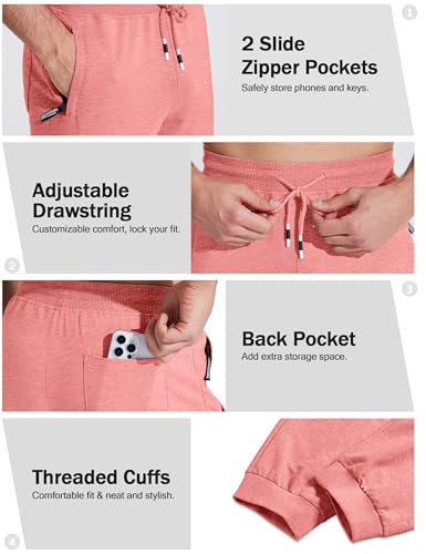 FASKUNOIE Men's Summer Shorts Casual Loose Fit Breathable Cotton Jogger Shorts Pink - Image 5