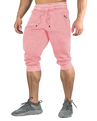 FASKUNOIE Men's Summer Shorts Casual Loose Fit Breathable Cotton Jogger Shorts Pink - Image 1