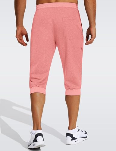 FASKUNOIE Men's Summer Shorts Casual Loose Fit Breathable Cotton Jogger Shorts Pink - Image 3
