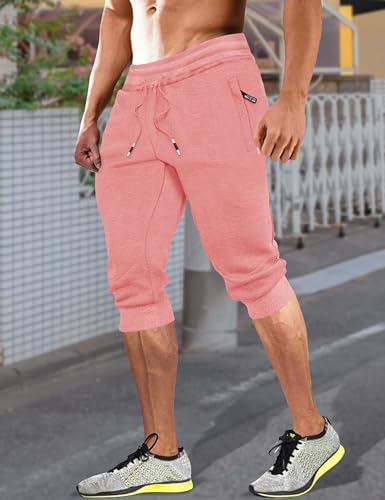 FASKUNOIE Men's Summer Shorts Casual Loose Fit Breathable Cotton Jogger Shorts Pink - Image 2
