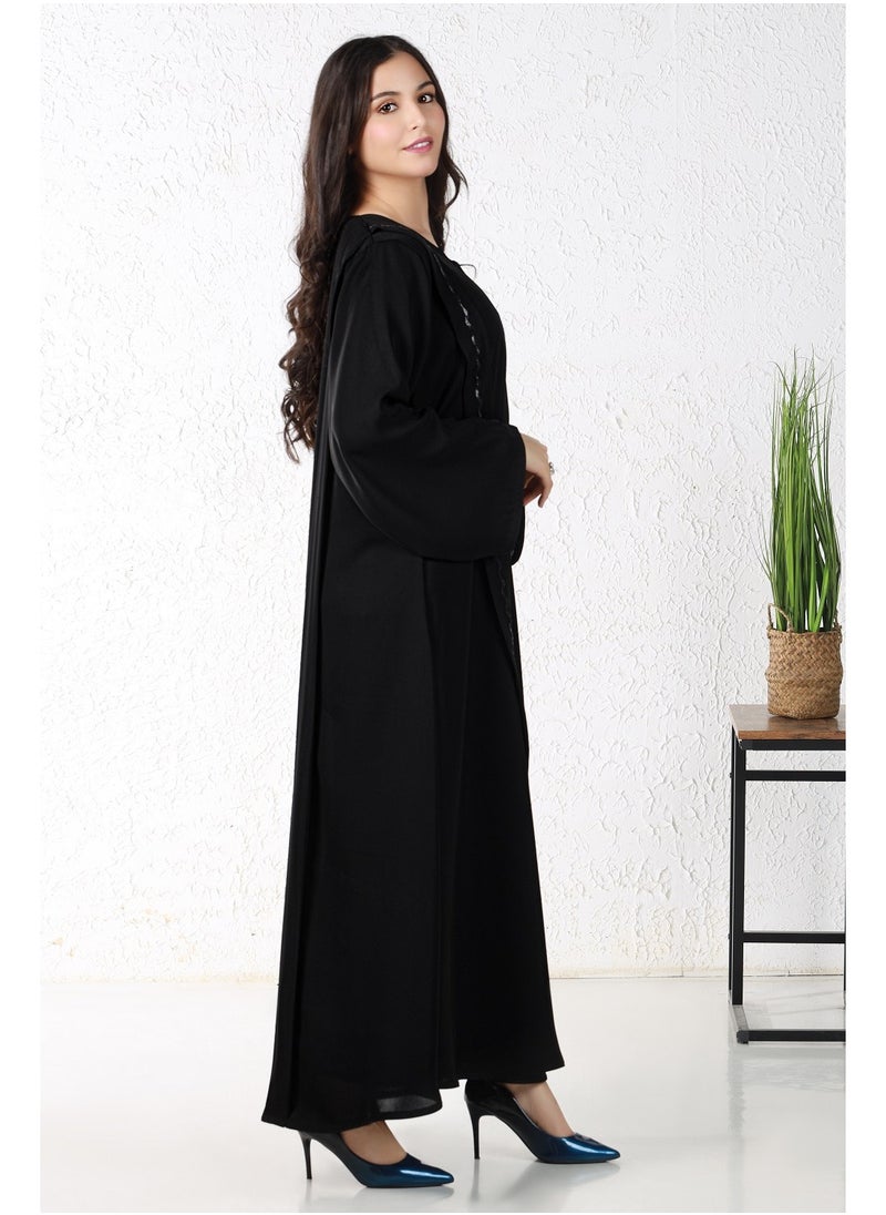 Gaiyda - Black abaya embroidered with black threads - Image 1