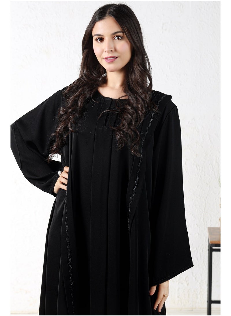 Gaiyda - Black abaya embroidered with black threads - Image 1