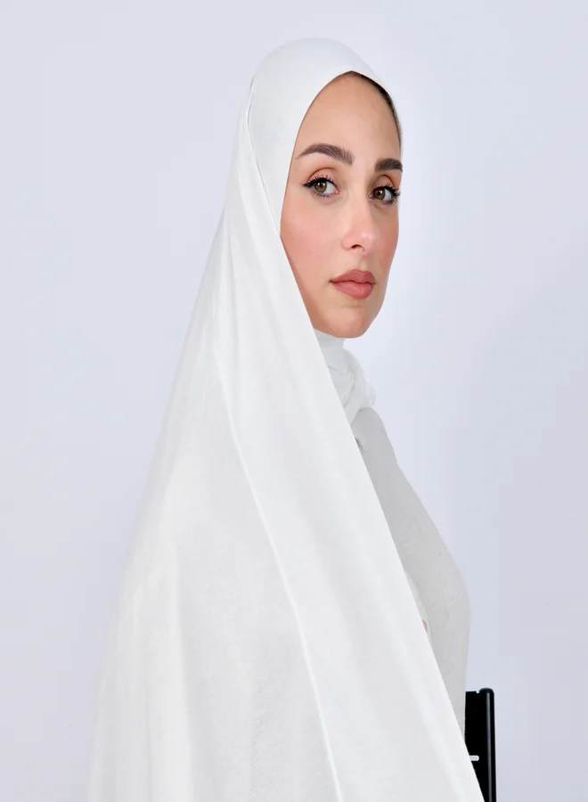 عبايات حوراء طرحة قطن ربع مبطنة من الامام بخياطة  - اوف وايت