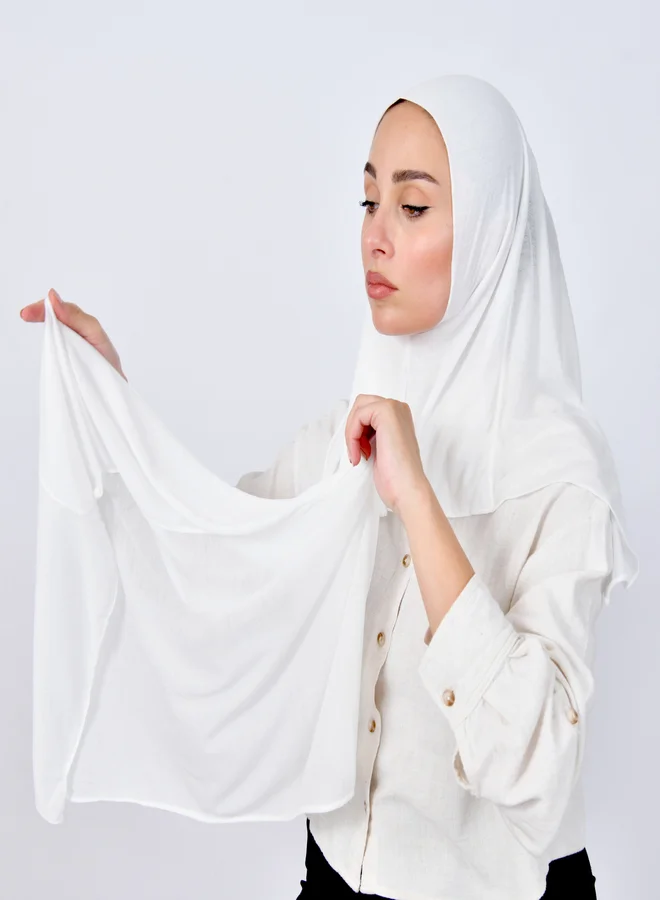 عبايات حوراء طرحة قطن ربع مبطنة من الامام بخياطة  - اوف وايت