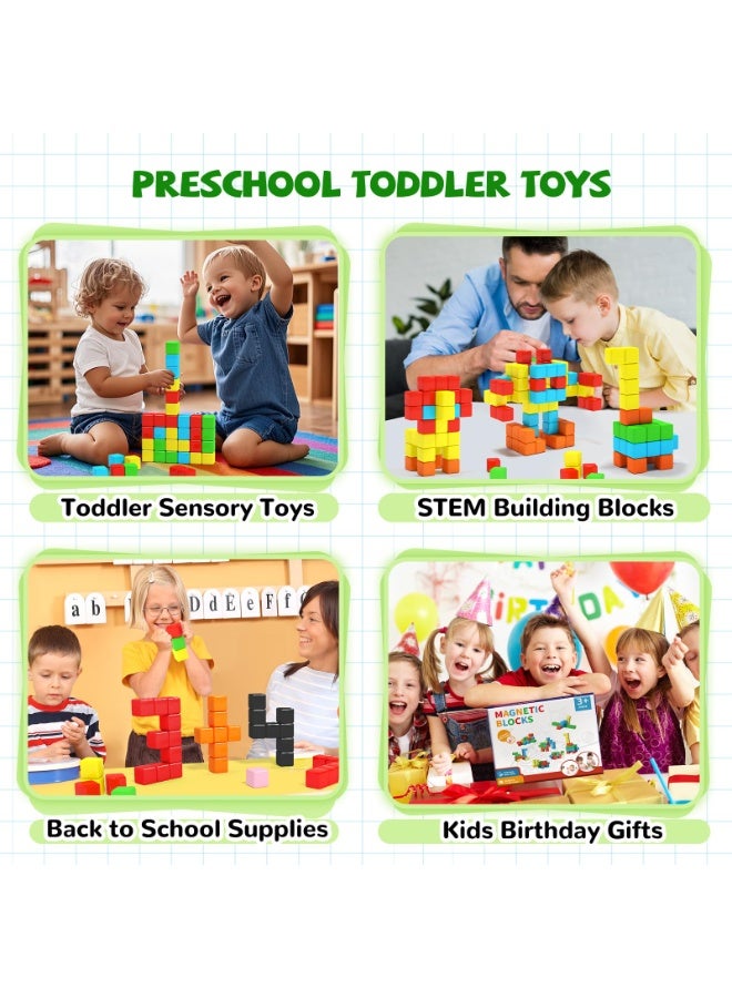 unikbebe 54 PCS Magnetic Building Blocks Set, Montessori Toys for Early Development, STEM Educational Toy for Toddlers, DIY 3D Magnet Cubes with Bright Colors, Sensory Stacking Blocks, Safe ABS Smooth Edge, Strong Magnets, Baby Learning Toys for Kids Boys Girls Age 3+ Preschool - Image 2