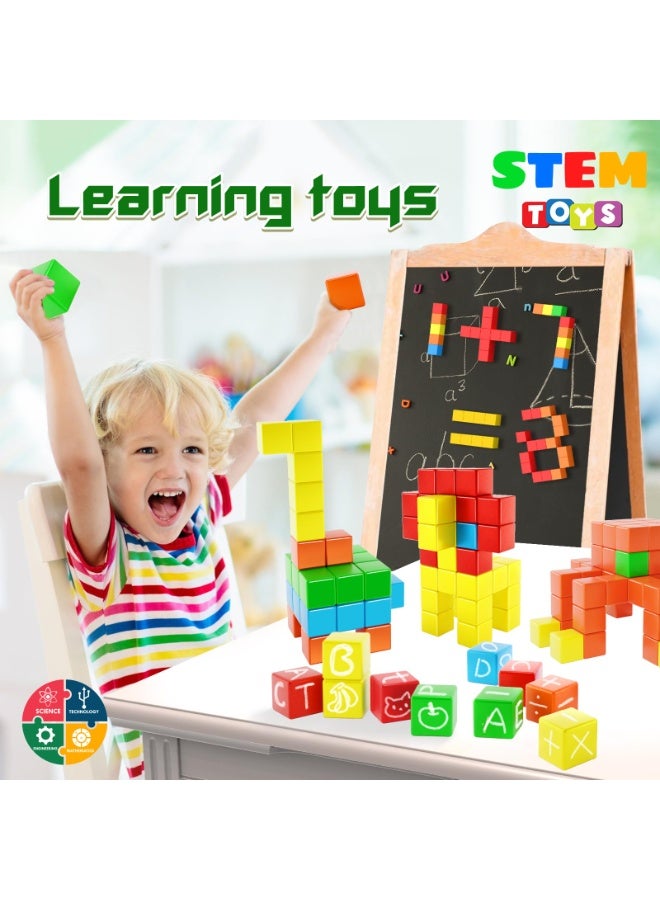 unikbebe 54 PCS Magnetic Building Blocks Set, Montessori Toys for Early Development, STEM Educational Toy for Toddlers, DIY 3D Magnet Cubes with Bright Colors, Sensory Stacking Blocks, Safe ABS Smooth Edge, Strong Magnets, Baby Learning Toys for Kids Boys Girls Age 3+ Preschool - Image 3