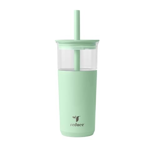 REDUCE Aspen 20 oz Vacuum Insulated Glass Tumbler with Lid Extra Wide Straw Keeps Drinks Cold for 12 Hrs Ideal for Iced Coffee Smoothies Boba Dishwasher Safe Soft Base Matcha - Image 1