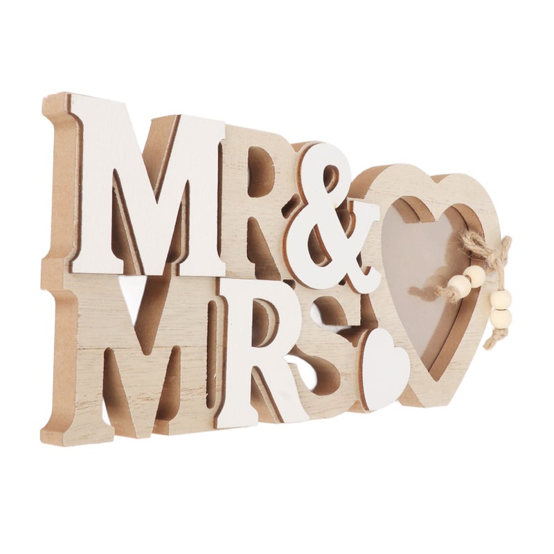 Wooden Picture Frame Heart Shaped MR MRS Waterproof Antiwear Romantic Desk Photo Frame for Anniversary Wedding Birthday - Image 3