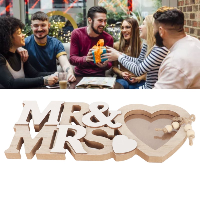 Wooden Picture Frame Heart Shaped MR MRS Waterproof Antiwear Romantic Desk Photo Frame for Anniversary Wedding Birthday - Image 5