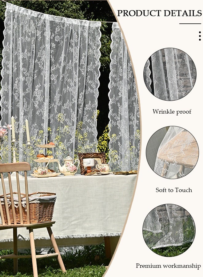 DUNISO ستائر دانتيل بيضاء مزخرفة بأسلوب ريفي شبه شفافة جاهزة للتركيب مع جيب قضيب لغرفة المعيشة، غرفة النوم، الشرفة، البرغولا، الكابانا، 2 لوحة - Image 3