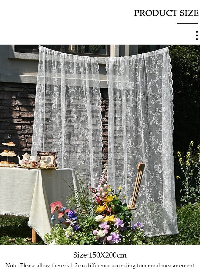 DUNISO ستائر دانتيل بيضاء مزخرفة بأسلوب ريفي شبه شفافة جاهزة للتركيب مع جيب قضيب لغرفة المعيشة، غرفة النوم، الشرفة، البرغولا، الكابانا، 2 لوحة - Image 2