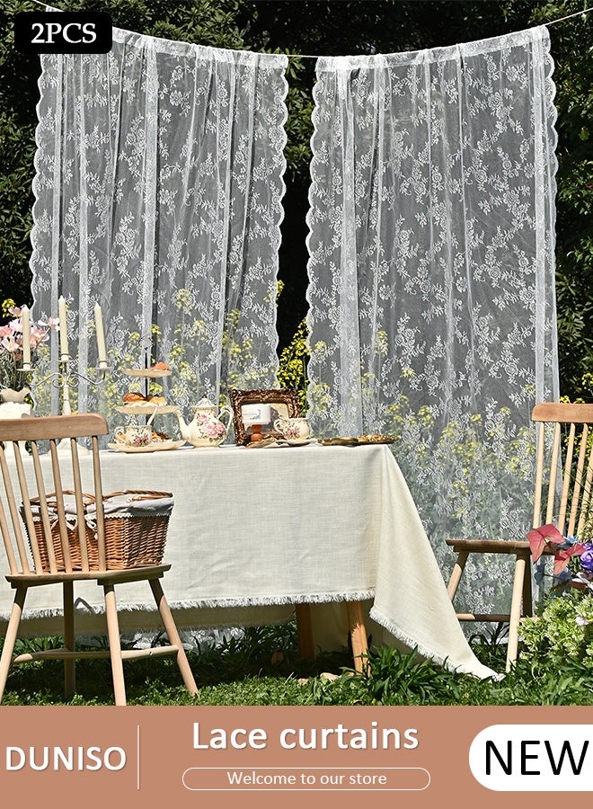 DUNISO ستائر دانتيل بيضاء مزخرفة بأسلوب ريفي شبه شفافة جاهزة للتركيب مع جيب قضيب لغرفة المعيشة، غرفة النوم، الشرفة، البرغولا، الكابانا، 2 لوحة - Image 1