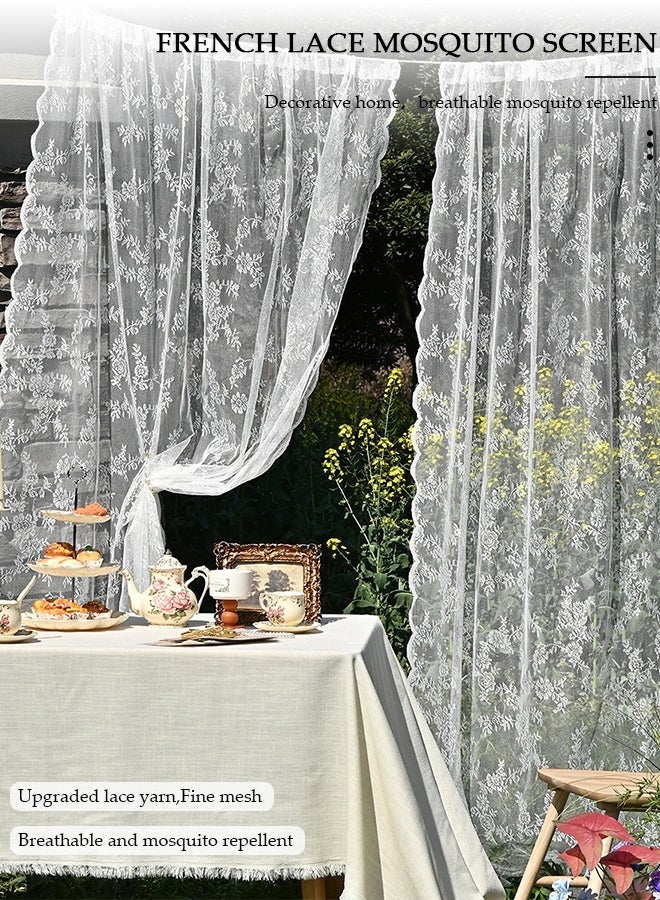 DUNISO ستائر دانتيل بيضاء مزخرفة بأسلوب ريفي شبه شفافة جاهزة للتركيب مع جيب قضيب لغرفة المعيشة، غرفة النوم، الشرفة، البرغولا، الكابانا، 2 لوحة - Image 4