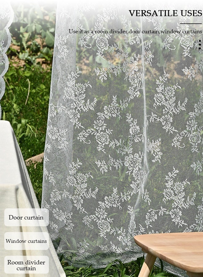 DUNISO ستائر دانتيل بيضاء مزخرفة بأسلوب ريفي شبه شفافة جاهزة للتركيب مع جيب قضيب لغرفة المعيشة، غرفة النوم، الشرفة، البرغولا، الكابانا، 2 لوحة - Image 5