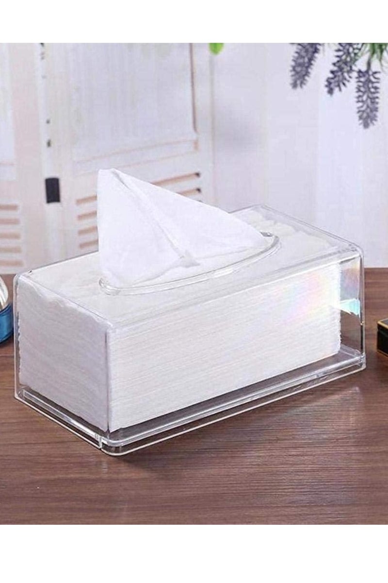 HOME ZONE Acrylic Facial Tissue Box - Decorative Rectangular Napkin Holder, Clear Box Cover Dispenser for Kitchen and Office Room - Image 1