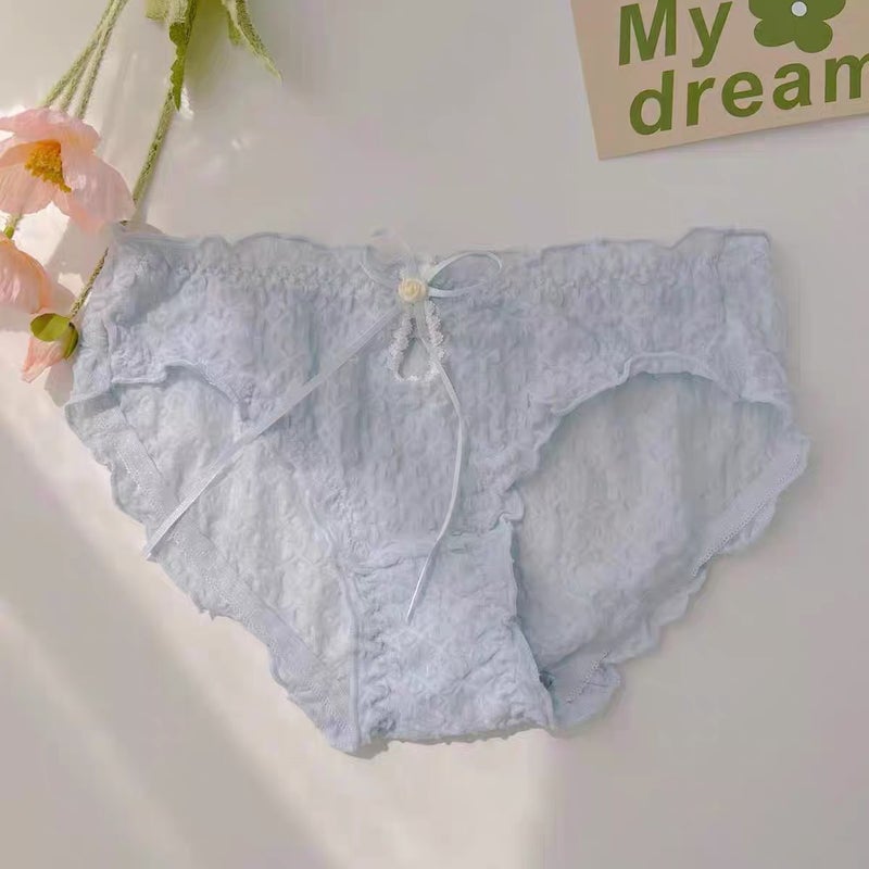 Bowknot Hollow Girl Panties Lace Bubble Cute Light blue - Image 1