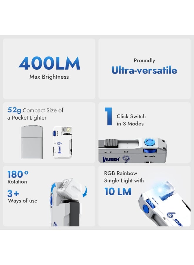 WUBEN G5 Flashlight Rechargeable Torch Light, 400 Lumens Super Bright Keychain Flashlight with RGB light, EDC Mini Magnetic Keychain Pocket Torch, Lightweight Camping Torch for Outdoor Home (Green) - Image 2