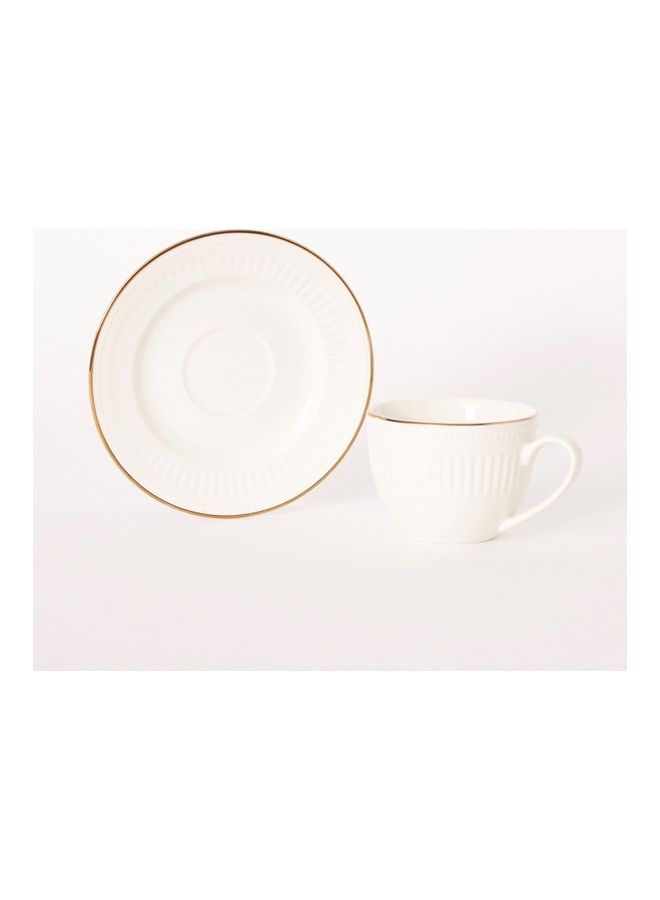 NIBEMINENT Embossed Golden Line Cup And Saucer Set White 11.59 x 12cm - Image 2