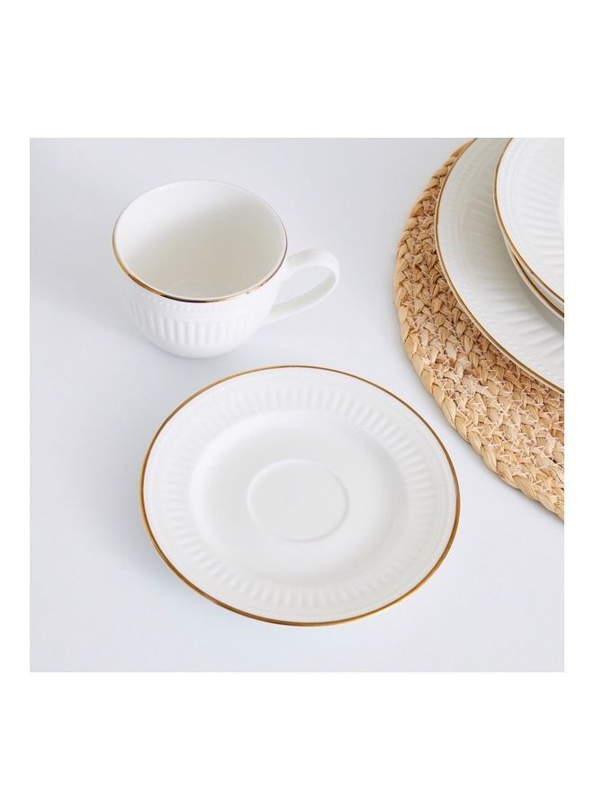 NIBEMINENT Embossed Golden Line Cup And Saucer Set White 11.59 x 12cm - Image 3