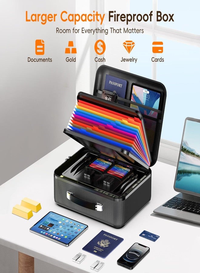 Dcorn Fireproof Document Box with Lock, Waterproof Hard Shell File Organizer with Accordion Folder, Portable Fireproof File Box for Home Office Storage of Documents, Laptop, Cash & Passports - Image 4