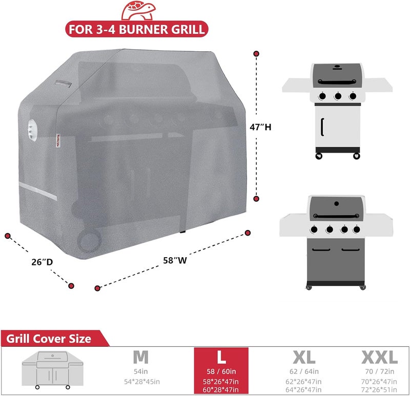 Turtle Life BBQ Grill Cover, 58 Inch Heavy Duty Waterproof 3-4 Burner Barbecue Gas Grill Covers for Weber Spirit Char-Broil Performance and Signature, Gray - Image 2