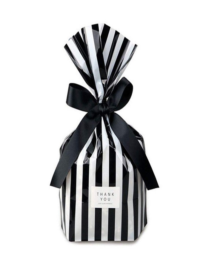 YESON Black Stripe Clear Cello Bags Candy Plastic favor cellophane Treat Bags,Pack of 50 - Image 1