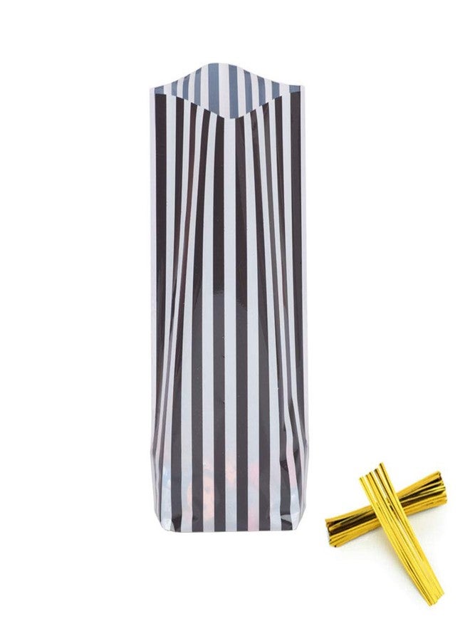 YESON Black Stripe Clear Cello Bags Candy Plastic favor cellophane Treat Bags,Pack of 50 - Image 4