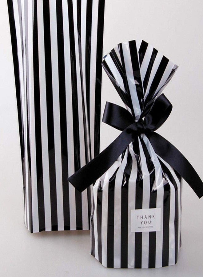 YESON Black Stripe Clear Cello Bags Candy Plastic favor cellophane Treat Bags,Pack of 50 - Image 3