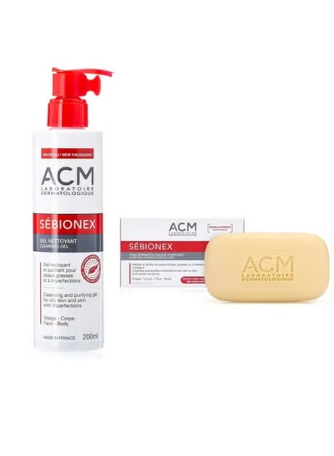 ACM Oily Skin Cleansing Kit - Sebionex Gel 200ml + Sebionex Soap 100g For Deep Cleansing And Reduced Shine - Image 1
