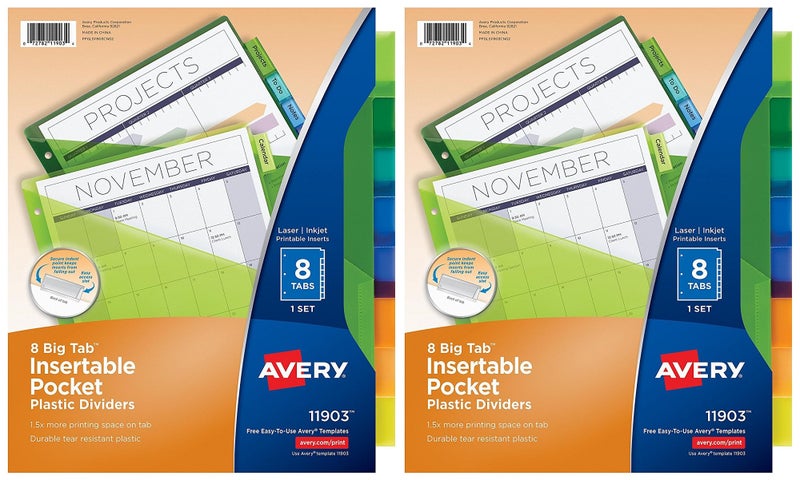 AVERY Avery Big Tab Insertable Plastic Dividers with Pockets 8 Multicolor Tabs Pack of 2 Sets 11903 